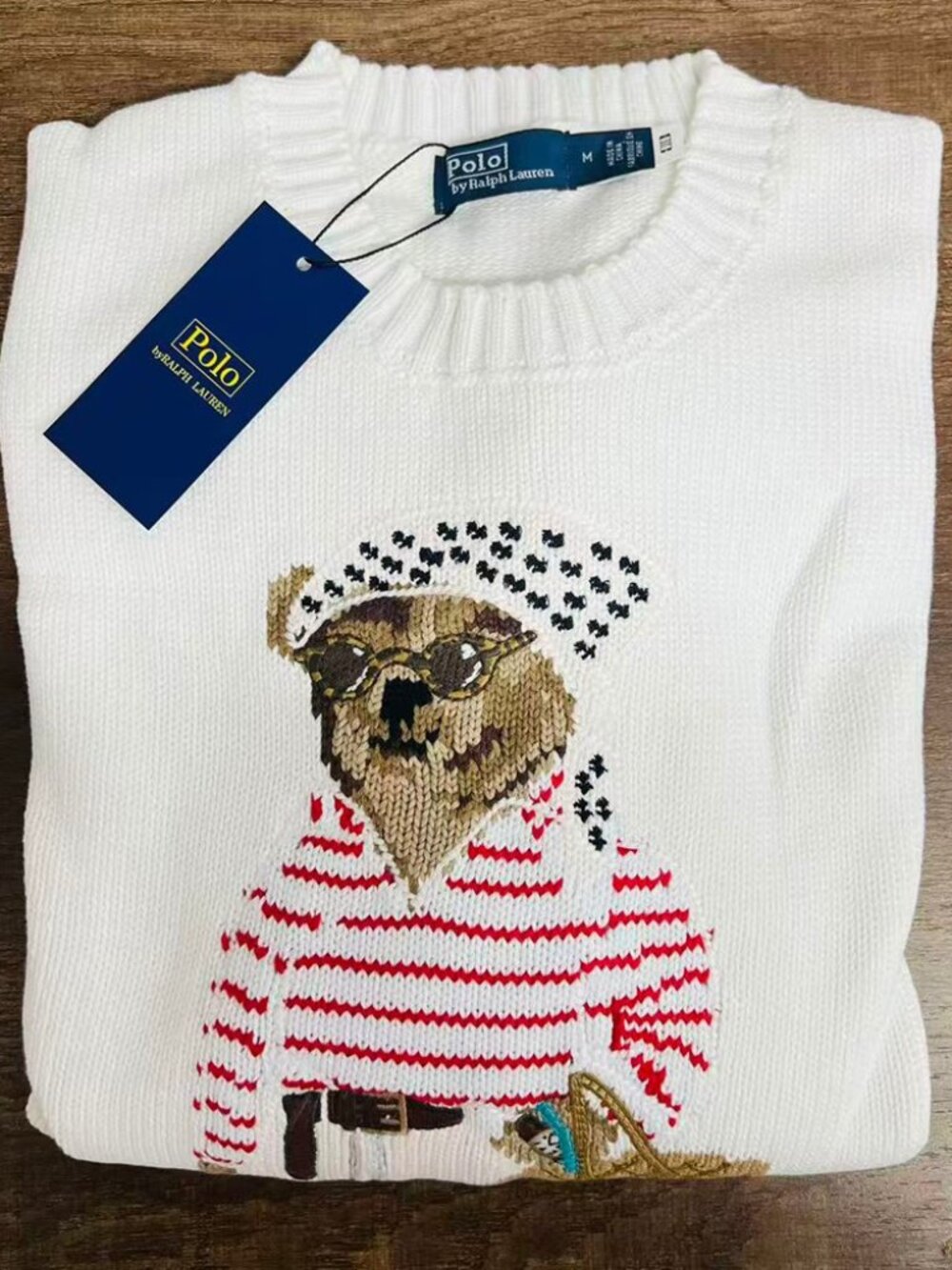 Polo Ralph Lauren Beach Bear Crewneck White Cotton Sweater - Picture 2 of 7